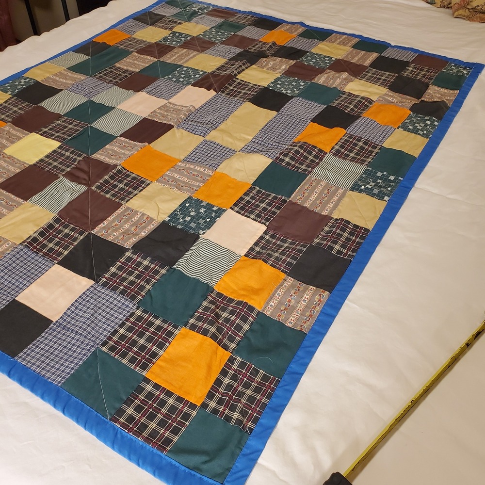 Handmade Patchwork Lap Quilt Plaid Floral Multi Color Farmhouse Throw 51x43